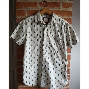 Ricky Singh Cactus Man All Over Pineapple Print Short Sleeve Slim Fit Shirt Sz S